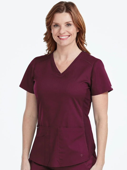 Med Couture 7459 Touch V-NECK SHIRTTAIL TOP - Wine - ScrubHeaven