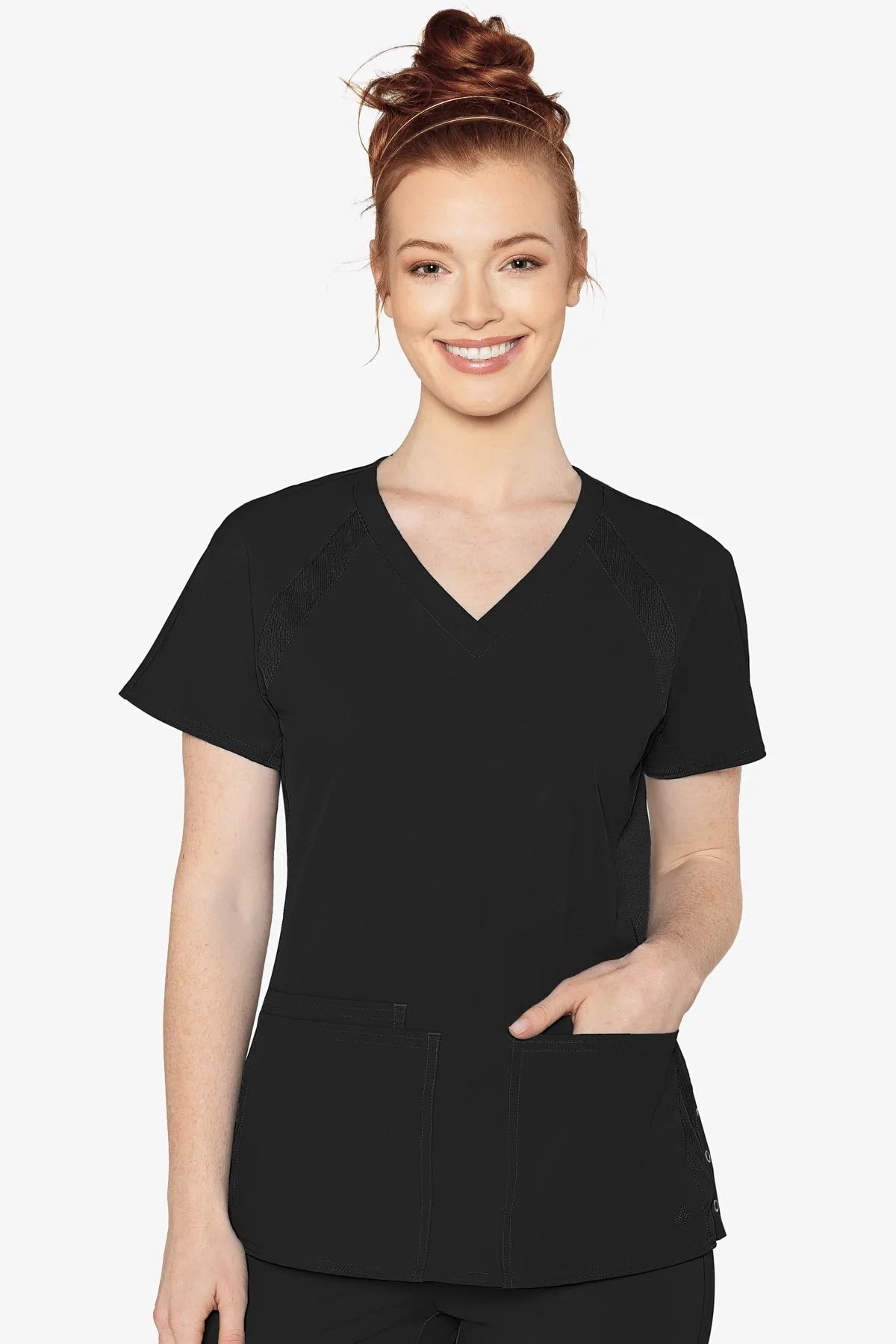 Med Couture 8470 Peaches Raglan Scrub Top - Black - ScrubHeaven