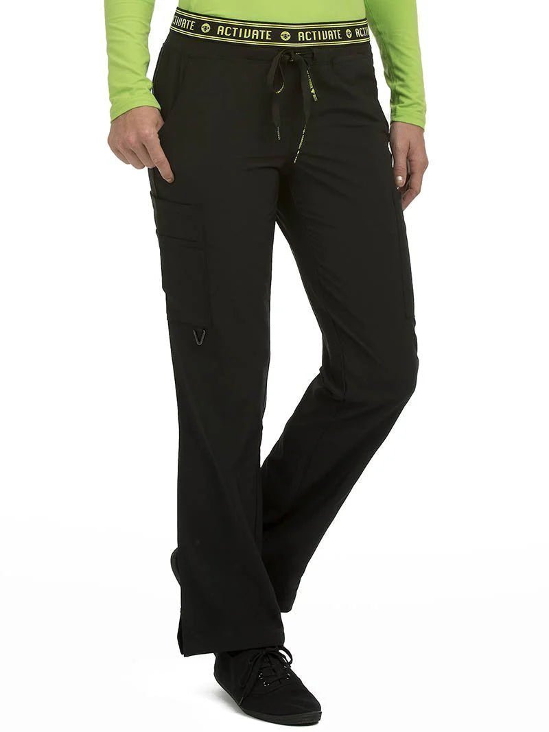 Med Couture 8758 ACTIVATE YOGA 2 CARGO POCKET PANT-BLACK - ScrubHeaven